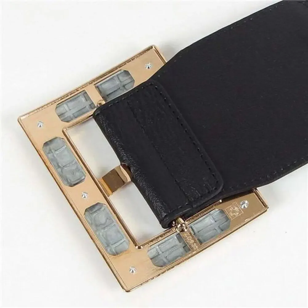 Women Wide Belt Stretch Elastic Band Wrap Cinch Retro High Waist Metal